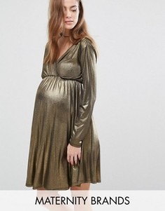 Платье для беременных с длинными рукавами и запахом Bluebelle Maternity - Золотой
