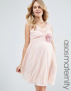 Платье мини с оборкой и V-образным вырезом ASOS Maternity - Розовый