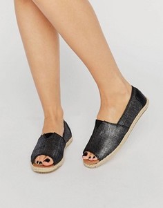 Черные эспадрильи с эффектом металлик и открытым носком TOMS - Черный