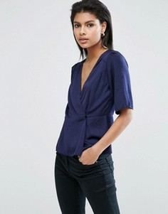 Атласная блузка с запахом ASOS - Темно-синий