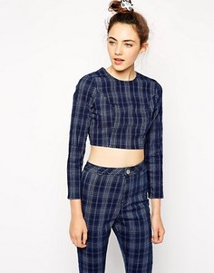 Джинсовый топ-труба с принтом в клетку ASOS Co-Ord - Мульти