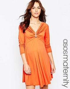 Свободное платье для беременных с золотистой вставкой ASOS Maternity - Оранжевый