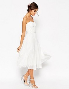 Присборенное платье миди с лифом-бандо ASOS WEDDING - Белый