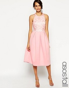Приталенное платье миди с кружевным топом ASOS TALL - Черный