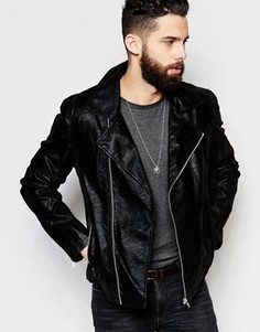 Черная асимметричная куртка из искусственной кожи ASOS - Черный