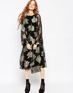 Приталенное платье миди с цветочным принтом ASOS - Мульти