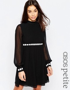 Платье бэби-долл с длинными рукавами ASOS PETITE - Черный