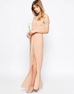 Платье макси с вырезами на плечах и драпировкой ASOS WEDDING - Розовый