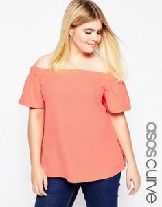 Креповый топ с открытыми плечами ASOS CURVE - Розовый