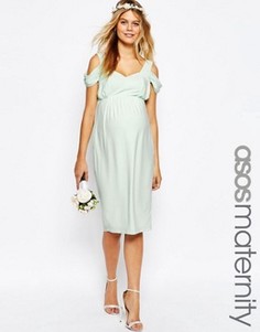 Драпированное платье-футляр миди с вырезами на плечах ASOS Maternity WEDDING - Зеленый
