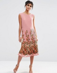 Платье миди со складками и принтом на юбке ASOS - Мульти