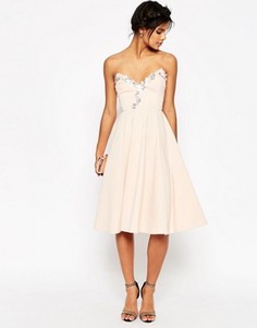 Приталенное платье миди с отделкой ASOS - Розовый