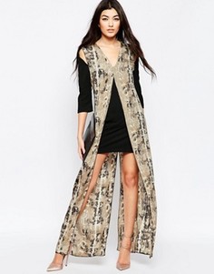 Цельнокройное платье с длинной накладкой со змеиным принтом Liquorish - Черный