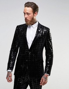 Супероблегающий пиджак с пайетками ASOS - Черный