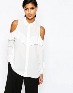 Блузка с открытыми плечами и рюшами ASOS - Белый