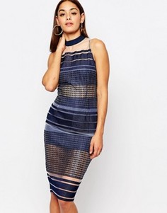 Сетчатое платье миди в полоску Missguided - Синий