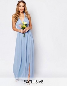 Шифоновое платье макси с завязкой на шее TFNC WEDDING - Синий