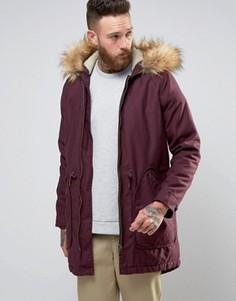 Бордовая парка с подкладкой из искусственного меха ASOS - Красный