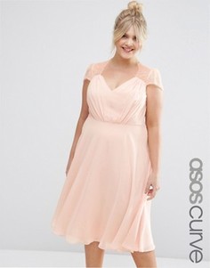 Платье миди с кружевными вставками ASOS CURVE Kate - Розовый