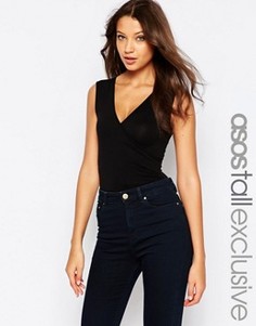Боди без рукавов с запахом спереди ASOS TALL - Черный