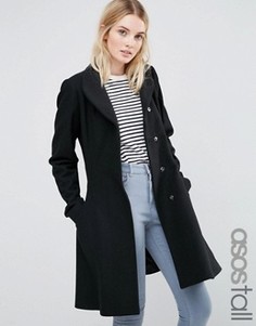 Приталенное пальто из шерстяной смеси с воротником-трубой ASOS TALL - Черный
