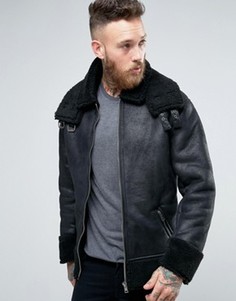 Черная oversize-куртка с отделкой из овечьей шерсти ASOS - Черный