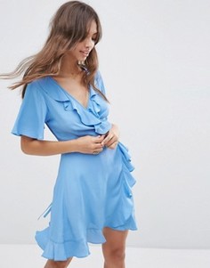 Тканое чайное платье мини с запахом спереди ASOS - Темно-синий