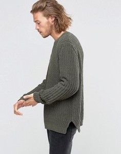 Серый джемпер из синельной пряжи с разрезами у кромки ASOS - Зеленый