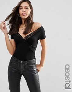 Топ с открытыми плечами и кружевом ASOS TALL - Черный