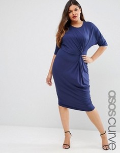 Платье-футболка миди с узелком спереди ASOS CURVE - Темно-синий