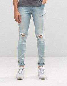 Супероблегающие джинсы с дырками на коленях ASOS - Синий