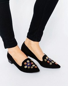 Черные туфли на плоской подошве с заостренным носком и отделкой Glamorous - Черный