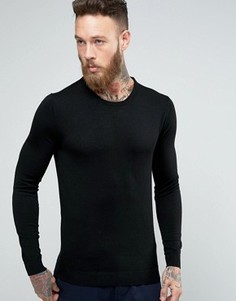 Джемпер из мериносовой шерсти с круглым вырезом Selected Homme - Черный