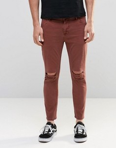 Укороченные джинсы скинни цвета ржавчины с рваными коленками ASOS - Коричневый