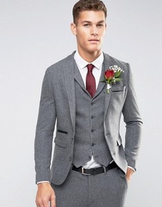Серый фактурный супероблегающий пиджак в крапинку ASOS WEDDING - Синий