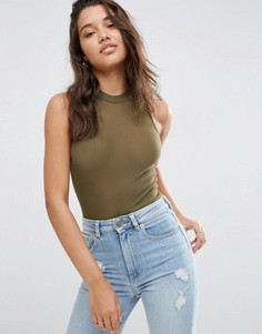 Боди в мелкий рубчик без рукавов ASOS - Зеленый