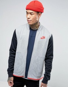 Серый свитшот на молнии с контрастными рукавами Nike 807247-063 - Серый