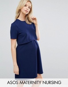 Приталенное платье с двухслойным лифом для кормящих мам ASOS Maternity - Синий