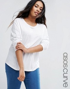 Лонгслив с контрастными меланжевыми вставками ASOS CURVE - Белый