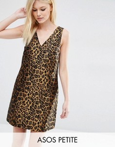 Цельнокройное платье с леопардовым принтом из жаккардовой ткани ASOS PETITE - Мульти