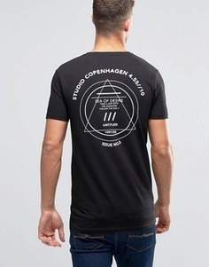 Длинная облегающая футболка с принтом Studio Copenhagen на спине ASOS - Черный