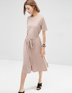 Платье миди с завязкой спереди ASOS - Бежевый