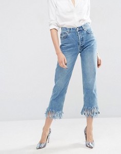 Классические прямые джинсы с бахромой на кромках ASOS - Синий