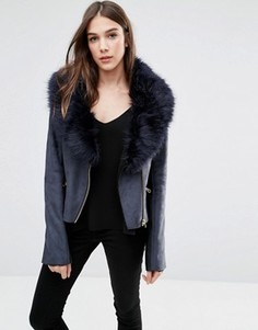 Куртка из искусственной цигейки с воротником из искусственного меха Barneys Originals - Черный
