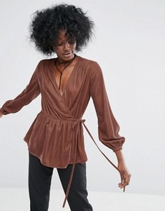 Бархатная блузка с запахом ASOS Premium - Розовый