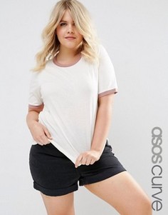 Футболка на манжетах ASOS CURVE Basic - Кремовый