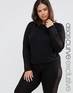 Свободный топ в стиле casual с сетчатыми вставками и завязкой спереди ASOS CURVE LOUNGE Co-ord - Черный