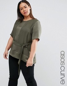 Асимметричная футболка с завязкой на поясе ASOS CURVE - Зеленый