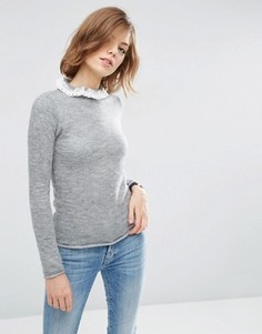 Мохеровый джемпер с кружевной отделкой горловины ASOS - Серый