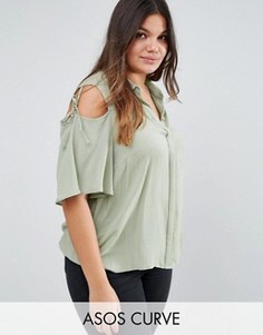 Блузка в стиле casual с завязками на рукавах ASOS CURVE - Зеленый
